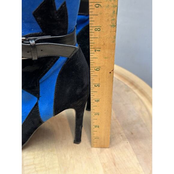 Bleona For Scene Mimoza Black Blue Bootie Womens 7.5 Open Heel Zipper Buckle - Picture 10 of 15